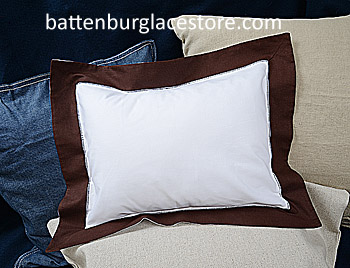 Baby Hemstitch Pillow Sham 12x16. White with Brown border
